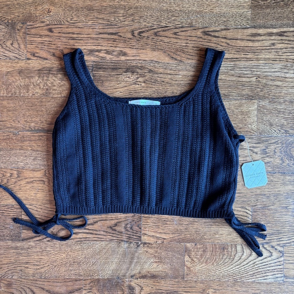 Altar'd State Black Cropped Knit Tank with Side Ties | NWT | Size Medium
